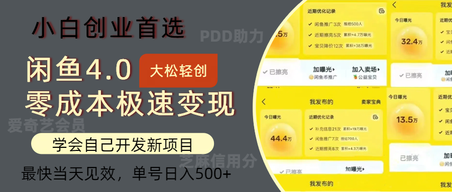 闲鱼0成本极速变现项目,多种变现方式,单号日入500+最新玩法-齐力副业