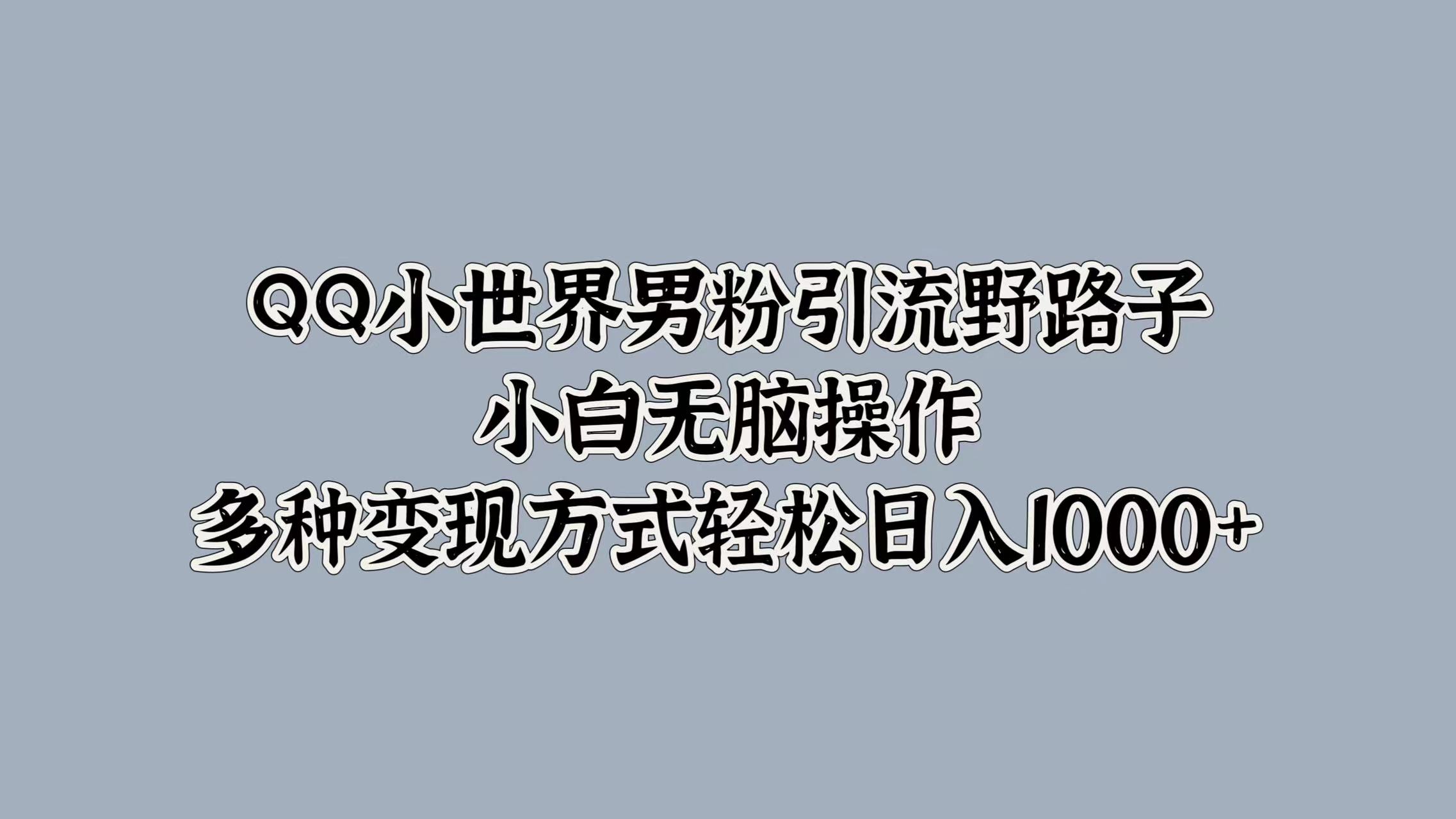 QQ小世界男粉引流野路子，小白无脑操作，多种变现方式轻松日入1000+-齐力副业