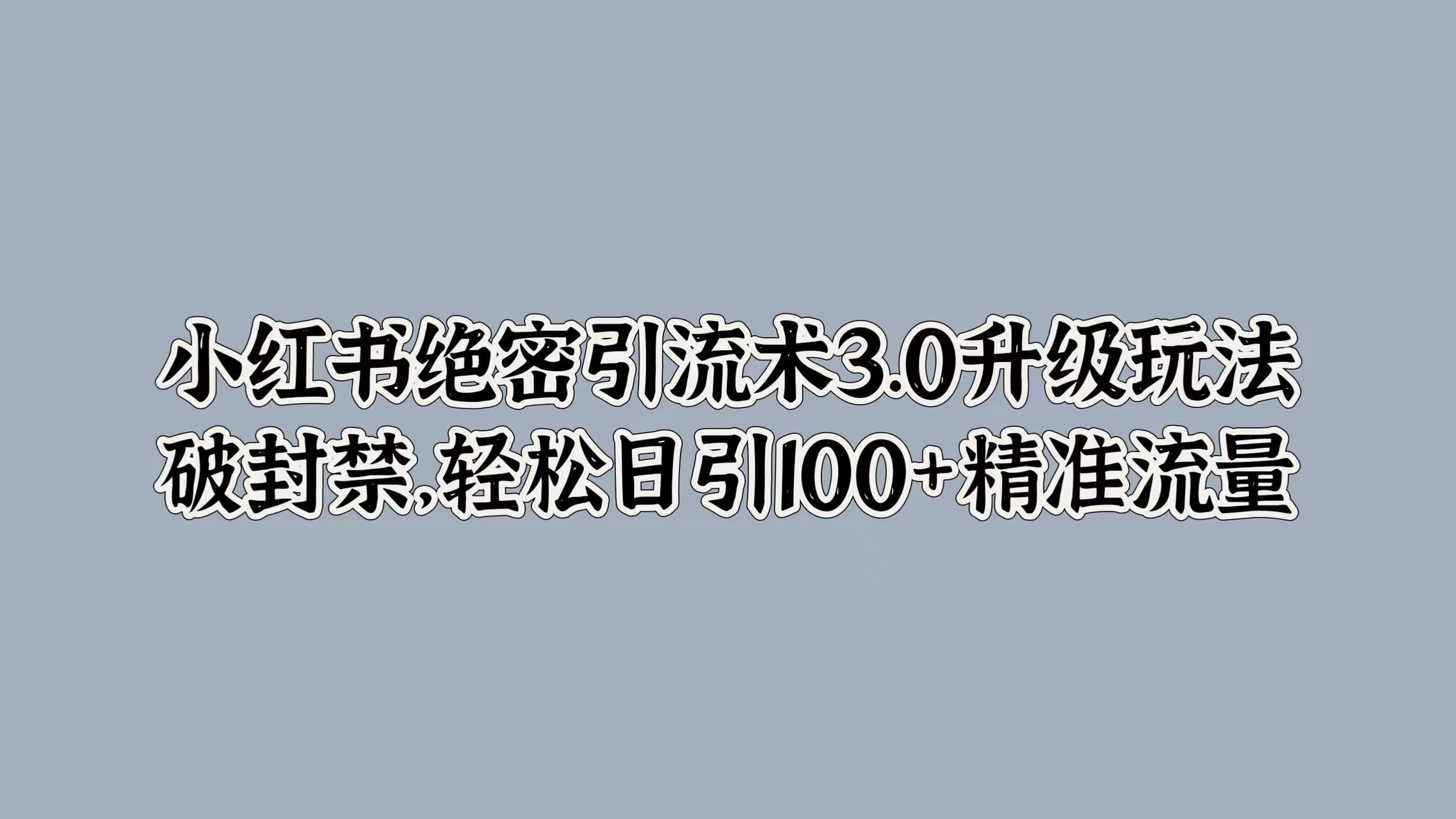 小红书绝密引流术3.0升级玩法，破封禁，轻松日引100+精准流量-齐力副业