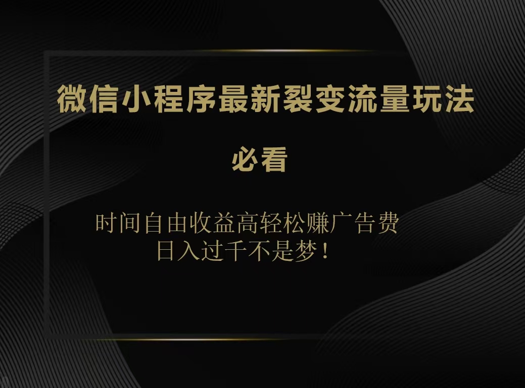 微信小程序最新裂变流量玩法，时间自由收益高轻松赚广告费，日入200-500+-齐力副业