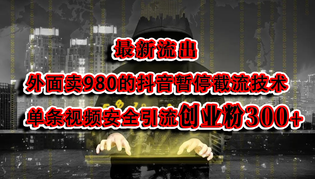最新流出:外面卖980的抖音暂停截流技术单条视频安全引流创业粉300+-齐力副业
