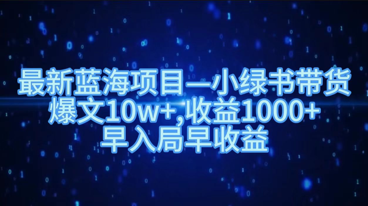 最新蓝海项目小绿书带货，爆文10w＋，收益1000＋，早入局早获益！！-齐力副业
