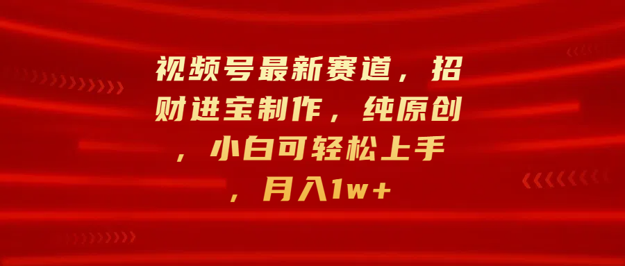视频号最新赛道，招财进宝制作，纯原创，小白可轻松上手，月入1w+-齐力副业