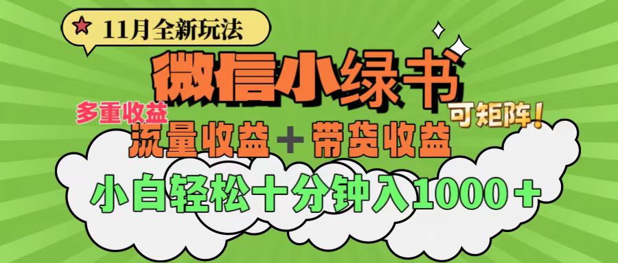 11月小绿书全新玩法，公众号流量主+小绿书带货双重变现，小白十分钟无脑日入1000+-齐力副业