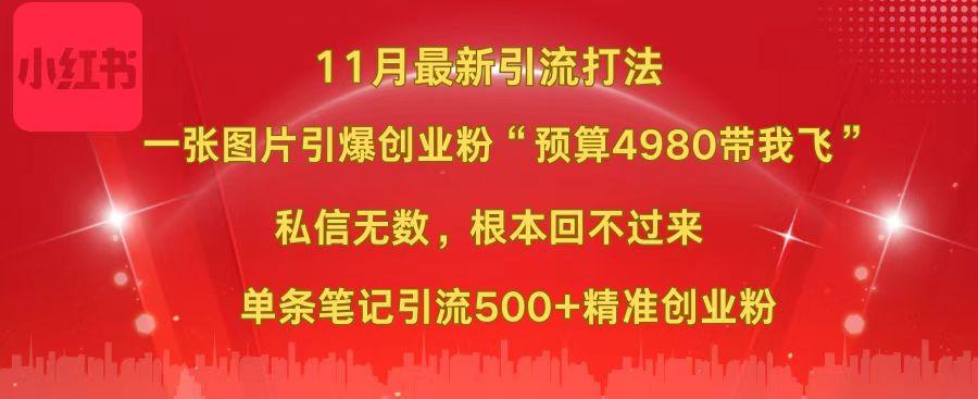 小红书11月最新图片打法，一张图片引爆创业粉“预算4980带我飞”，私信无数，根本回不过来，单条笔记引流500+精准创业粉-齐力副业