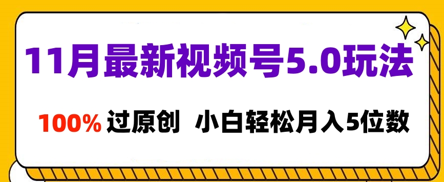 11月最新视频号5.0玩法，100%过原创，小白轻松月入5位数-齐力副业