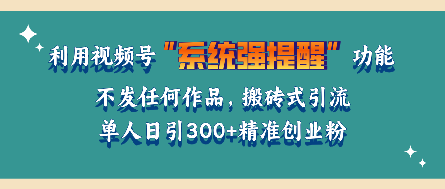 利用视频号“系统强提醒”功能，引流精准创业粉，无需发布任何作品，单人日引流300+精准创业粉-齐力副业