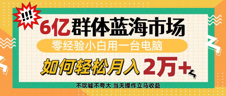 6亿群体蓝海市场，零经验小白用一台电脑，如何轻松月入2万+-齐力副业