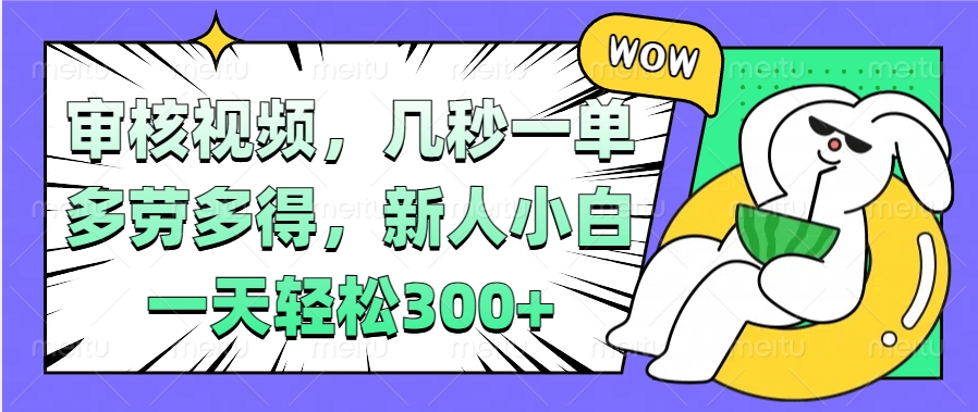 视频审核项目，几秒一单，多劳多得，新人小白一天轻松300+-齐力副业
