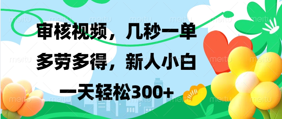 审核视频，几秒一单，多劳多得，新人小白一天轻松300+-齐力副业