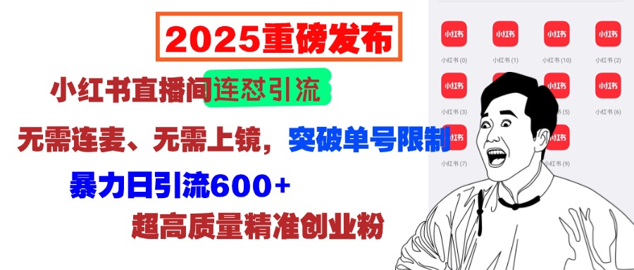 2025重磅发布：小红书直播间连怼引流，无需连麦、无需上镜，突破单号限制，暴力日引流600+超高质量精准创业粉-齐力副业