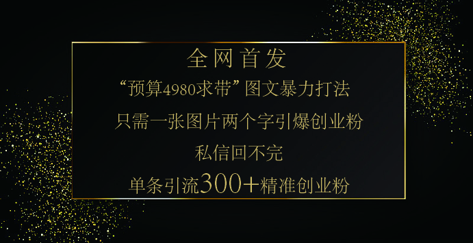 小红书，“预算 4980 带我飞” 的神奇图片引流法，堪称涨粉核武器！只需一张图，就能单条笔记凭借此方法，轻松引流 300 + 精准创业粉！-齐力副业