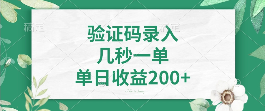 验证码录入，看图识字，几秒一单，单日收益200+-齐力副业