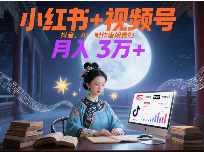 小红书+视频号+抖音，AI轻松制作唐朝贵妇IP，毒鸡汤、励志、减肥瘦身、养生赛道轻松切入，每天30分钟，轻松产出N条，月入3万+ -齐力副业