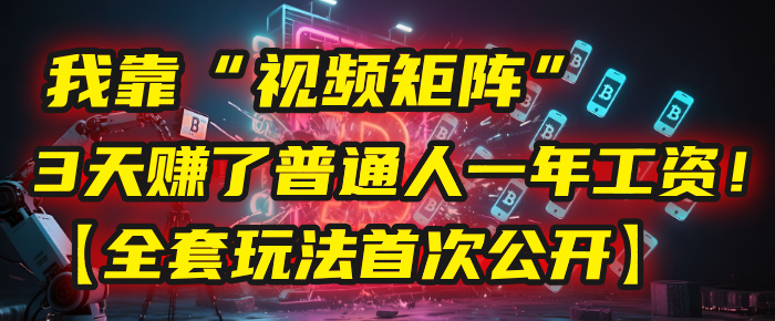 我靠“视频矩阵”，3天赚了普通人一年工资！【全套玩法首次公开】-齐力副业