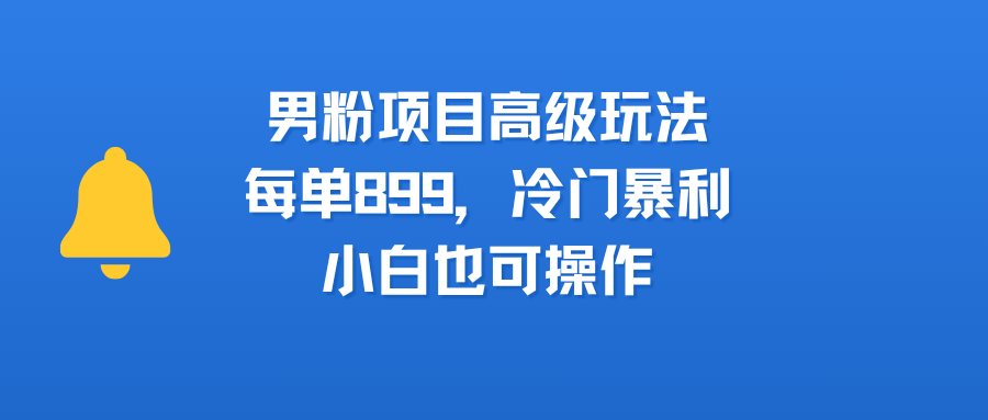 男粉项目高级玩法，每单899，冷门暴利，小白也可操作-齐力副业