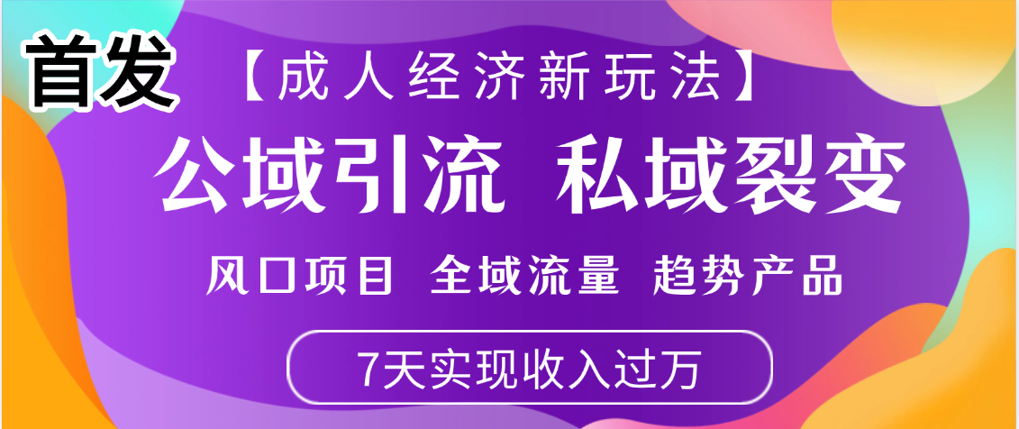 首发：【成人经济新玩法】市面独家玩法，风口项目、全域流量、趋势产品，7天实现月入过万-齐力副业
