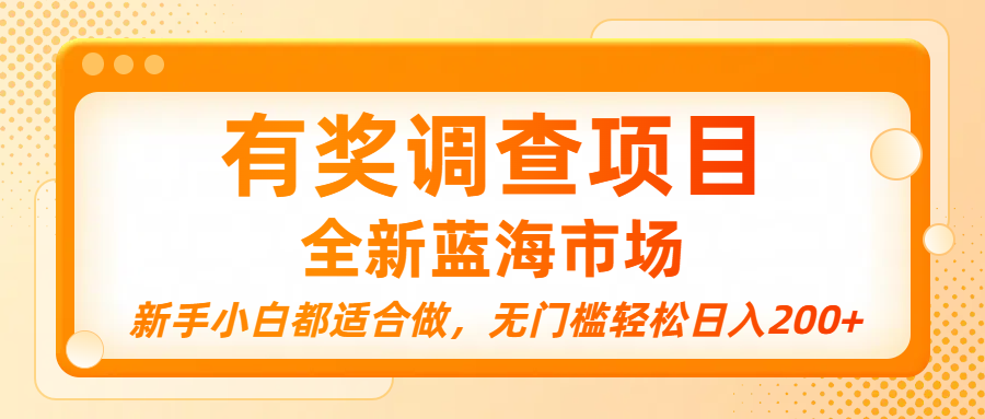 有奖调查项目，全新蓝海市场，新手小白都适合做，无门槛轻松日入200+-齐力副业
