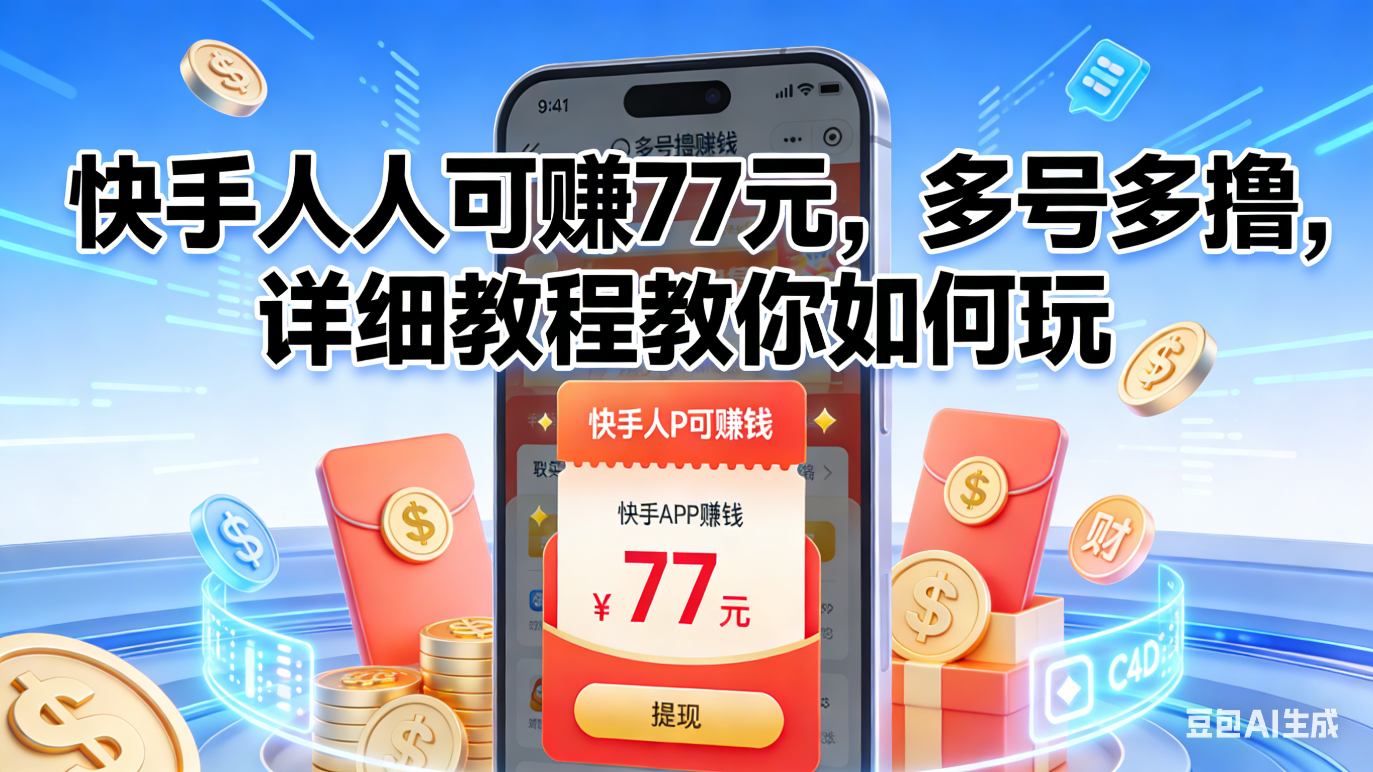 快手人人可赚77元，多号多撸，详细教程教你如何玩-齐力副业