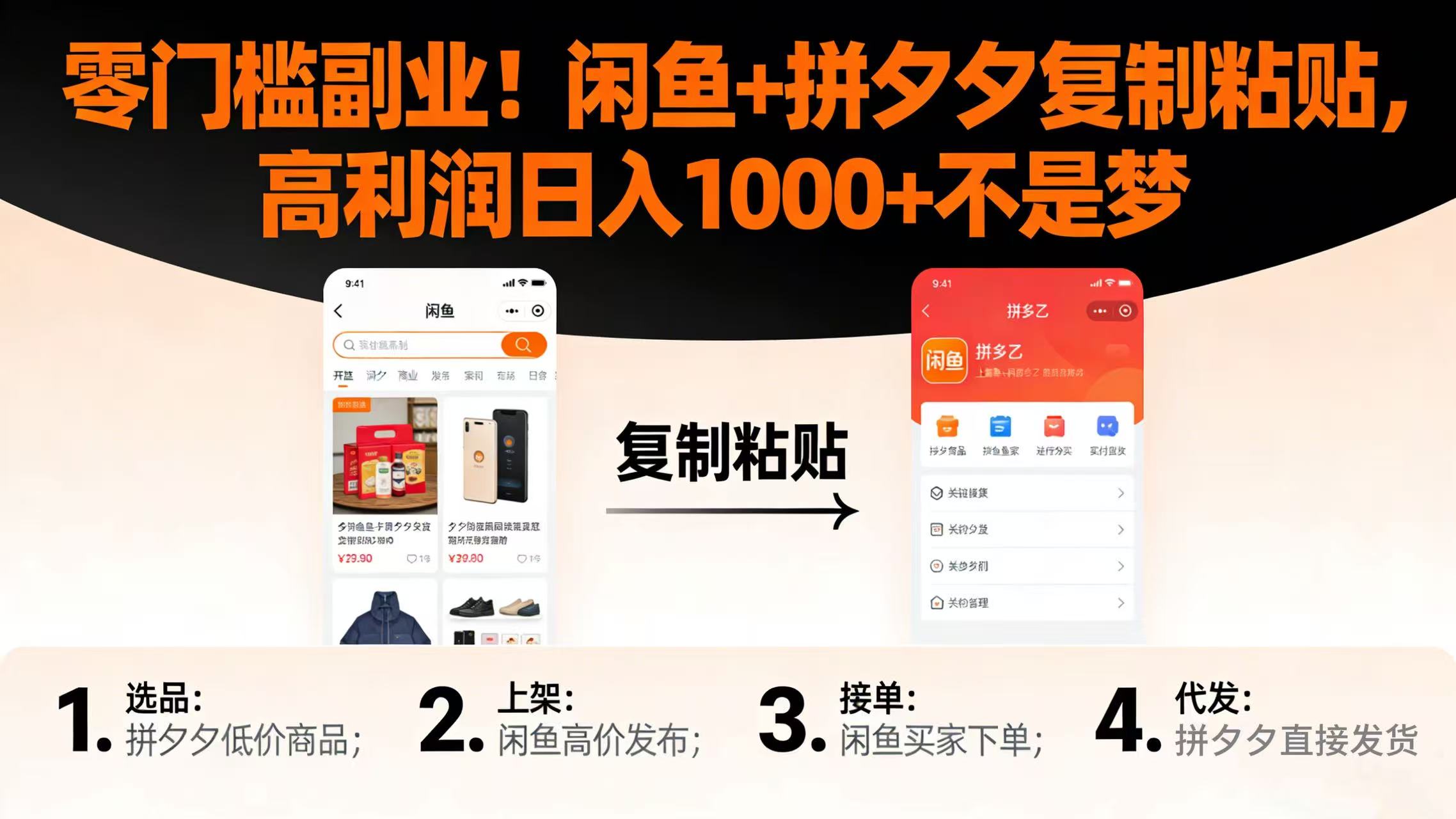 零门槛副业！闲鱼 + 拼夕夕复制粘贴，高利润日入 1000 + 不是梦-齐力副业