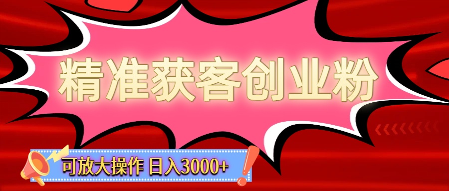 精准获客创业粉轻松变现，操作简单可放大，单日轻松3000+-齐力副业