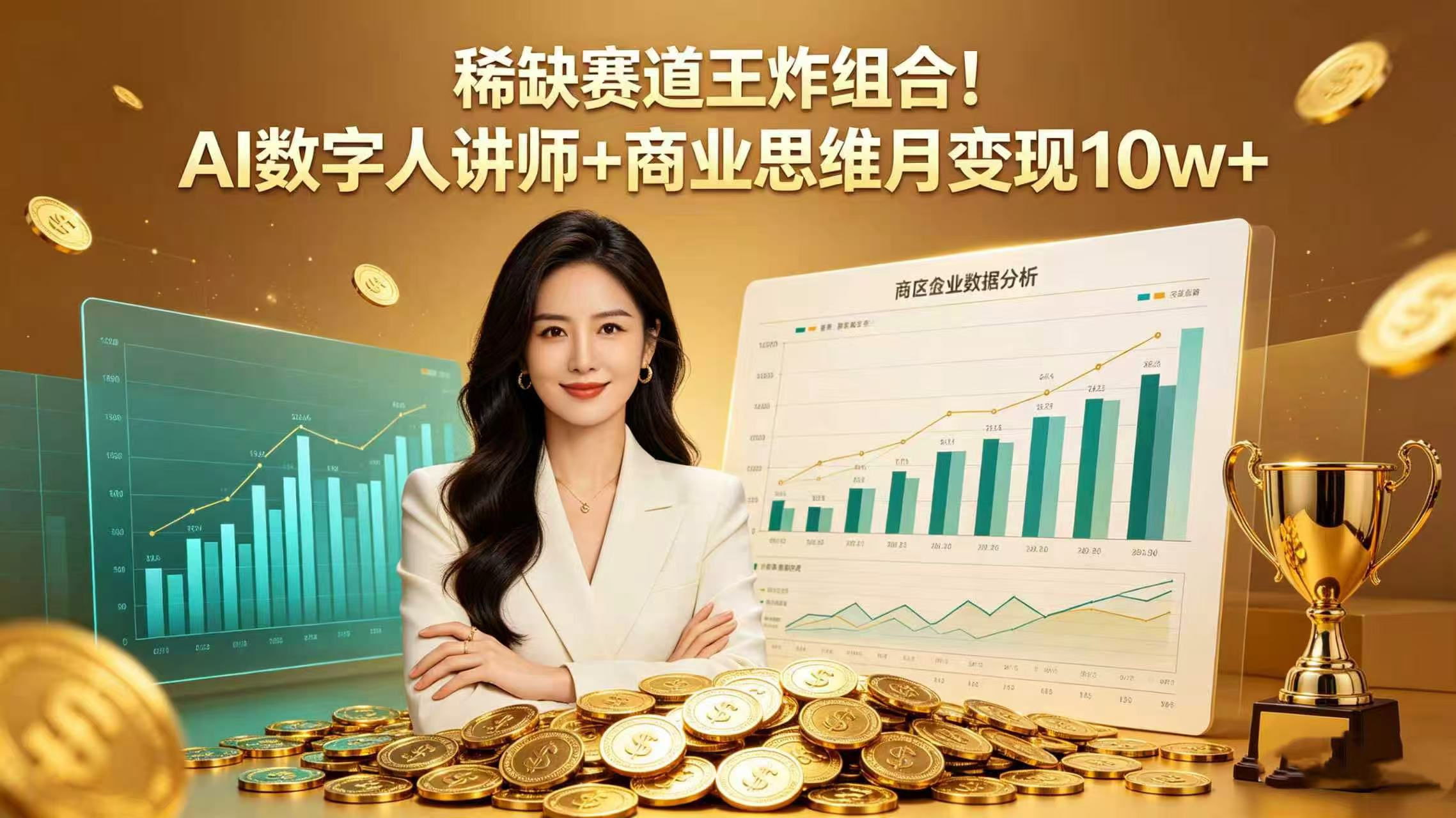 稀缺赛道王炸组合！AI 数字人讲师 + 商业思维 月变现 10w+-齐力副业