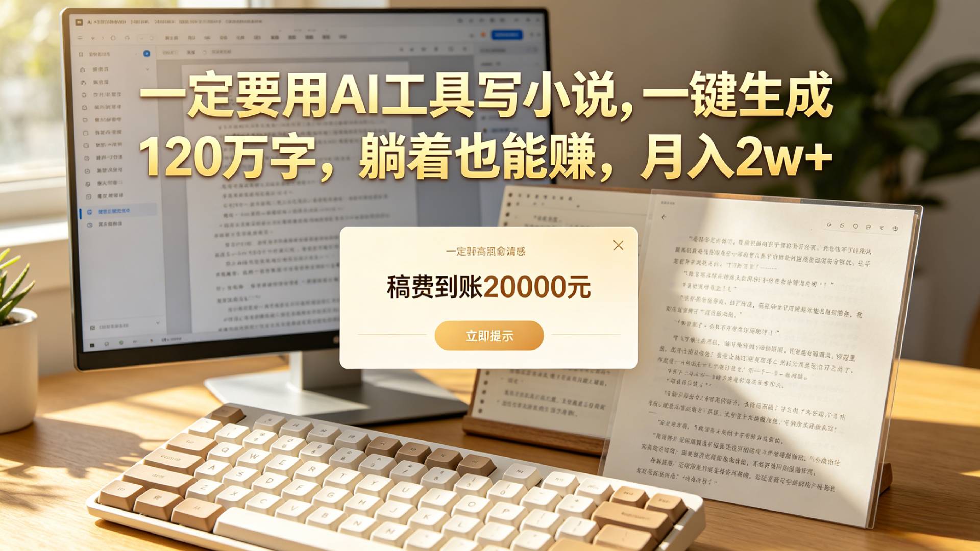 【听劝】一定要用AI工具写小说,一键生成120万字，躺着也能赚，月入2w+-齐力副业