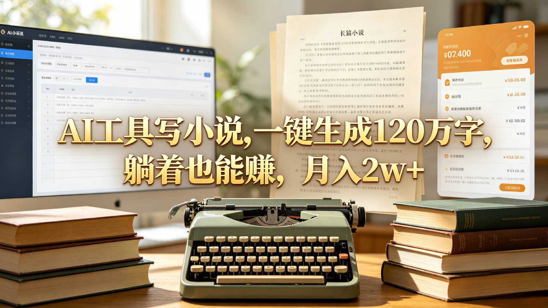 AI工具写小说,一键生成120万字,躺着也能赚,月入2w+!-齐力副业