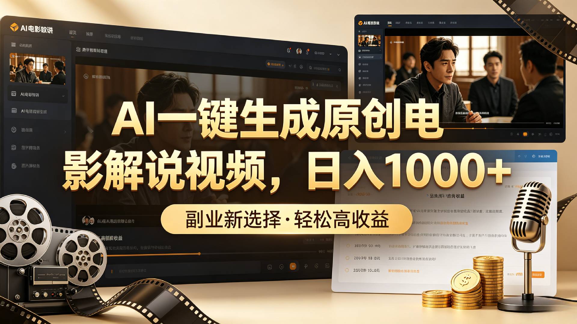 AI一键生成原创电影解说视频,日入1000+!-齐力副业