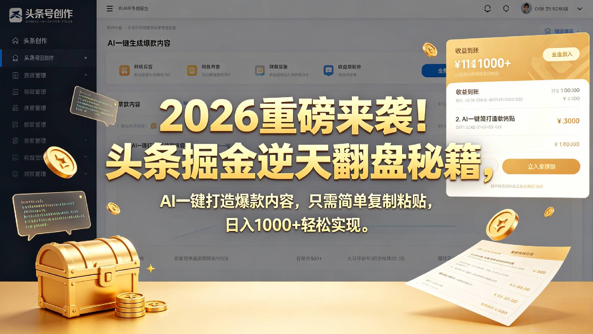 2026 重磅来袭!头条掘金逆天翻盘秘籍,AI 一键打造爆款内容,只需简单复制粘贴,日入 1000 + 轻松实现!-齐力副业