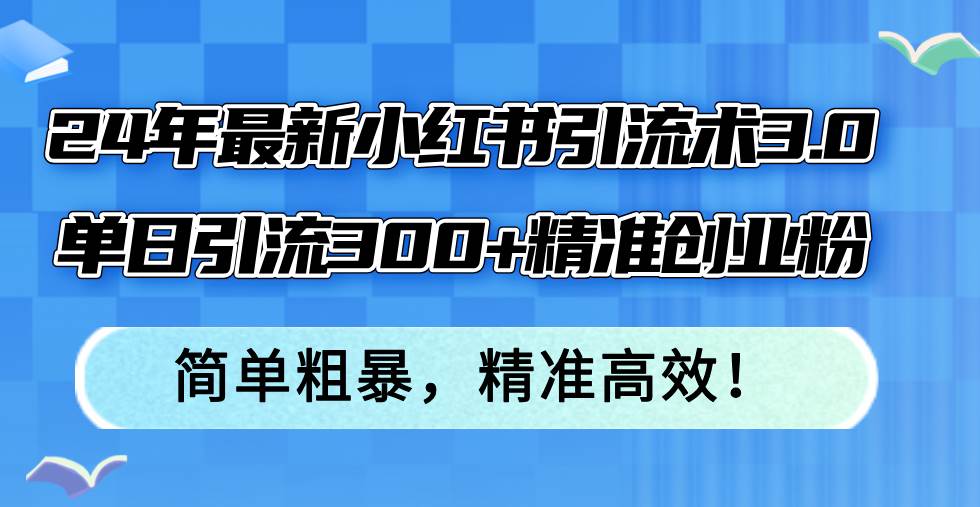 24年最新小红书引流术3.0，单日引流300+精准创业粉，简单粗暴，精准高效！-齐力副业