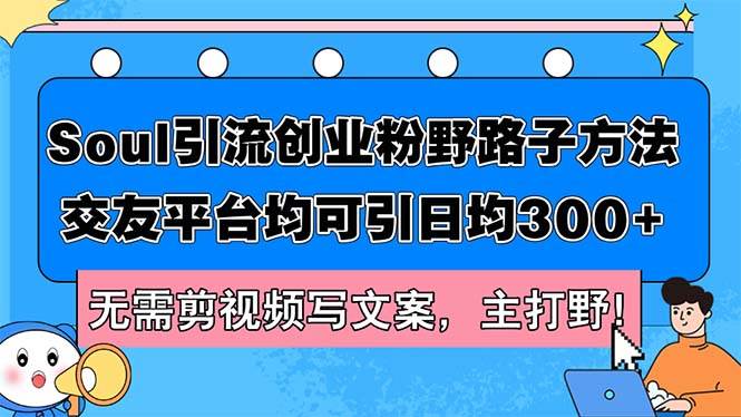 Soul引流创业粉野路子方法，交友平台均可引日均300+，无需剪视频写文案...-齐力副业