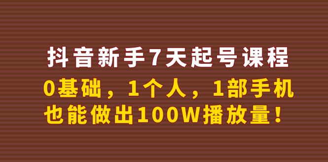 【副业项目4180期】抖音新手7天起号课程：0基础，1个人，1部手机，也能做出100W播放量-齐力副业