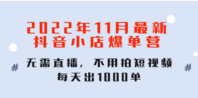 【副业项目4624期】2022年11月最新抖音小店爆单营：无需直播，不用拍短视频，每天出1000单-齐力副业
