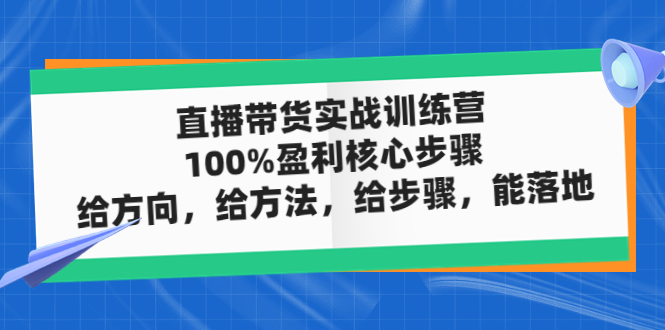 【副业项目5006期】直播带货实战训练营：100%盈利核心步骤，给方向，给方法，给步骤，能落地-齐力副业