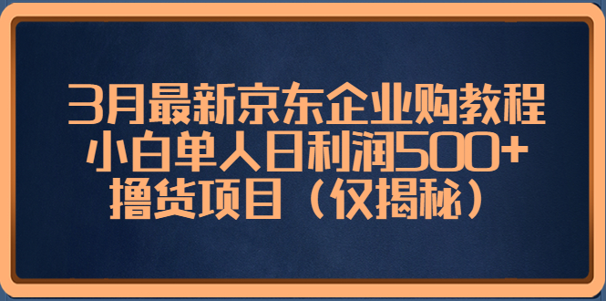 【副业项目5406期】3月最新京东企业购教程，小白单人日利润500+撸货项目（仅揭秘）-齐力副业