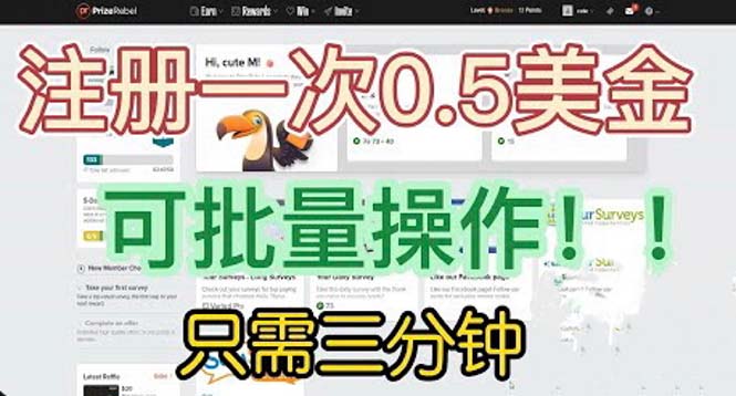 【副业项目6345期】国外项目注册一次0.5美金 只需三分钟无脑操作 可批量放大 小白工作室福利-齐力副业