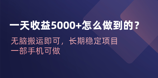 【副业项目6540期】一天收益5000+怎么做到的?无脑搬运即可,长期稳定项目,一部手机可做-齐力副业