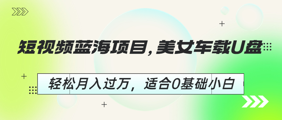 【副业项目6860期】短视频蓝海项目，美女车载U盘，轻松月入过万，适合0基础小白-齐力副业