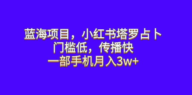 【副业项目6528期】蓝海项目，小红书塔罗占卜，门槛低，传播快，一部手机月入3w+-齐力副业