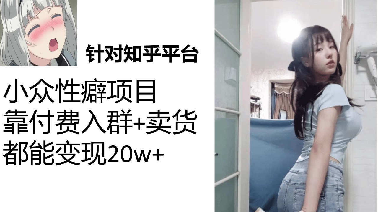 【副业项目7467期】知乎小众性癖项目，Lsp的钱才是最好赚的，付费建群+卖货变现20w-齐力副业
