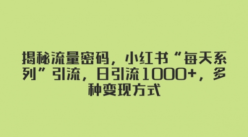【副业项目8381期】揭秘流量密码，小红书“每天系列”引流，日引流1000+，多种变现方式-齐力副业