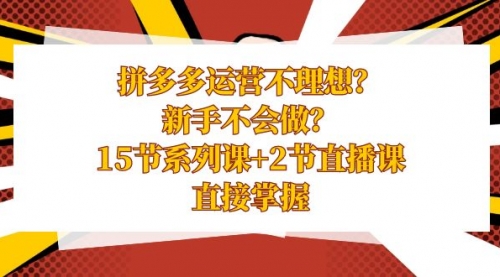 【副业项目8633期】拼多多运营不理想？新手不会做？15节系列课+2节直播课-齐力副业