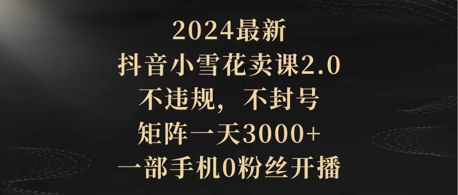 2024最新抖音小雪花卖课2.0 不违规 不封号 矩阵一天3000+一部手机0粉丝开播-齐力副业