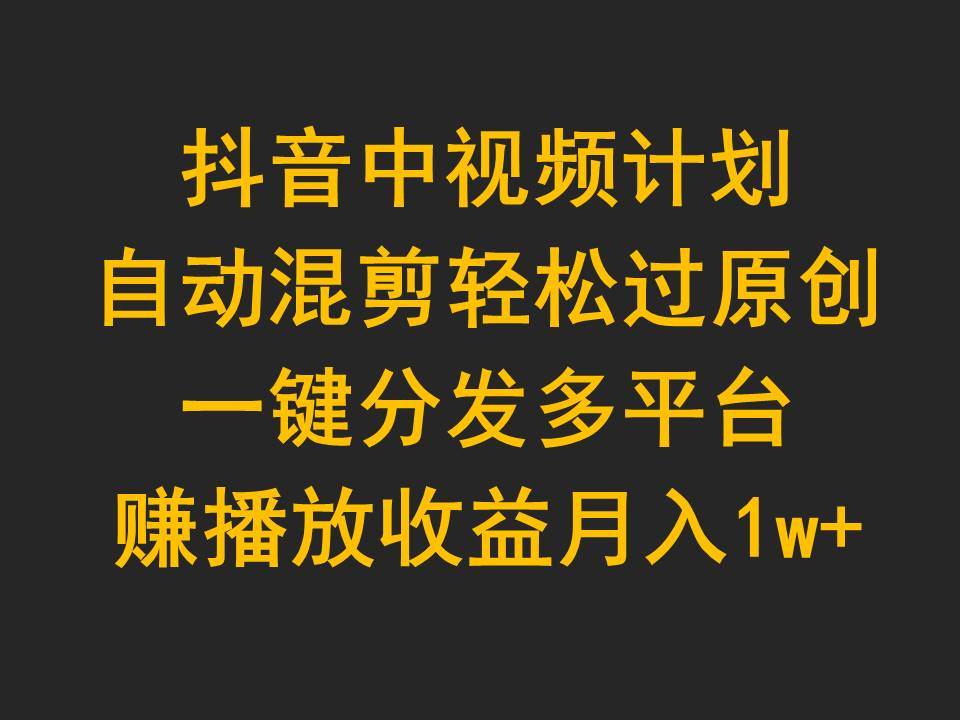 抖音中视频计划,自动混剪轻松过原创,一键分发多平台赚播放收益,月入1w+-齐力副业