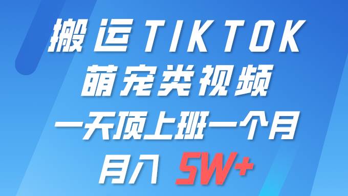 一键搬运TIKTOK萌宠类视频 一部手机即可操作 所有平台均可发布 轻松月入5W+-齐力副业