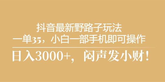 抖音最新野路子玩法,一单35,小白一部手机即可操作,,日入3000+,闷...-齐力副业