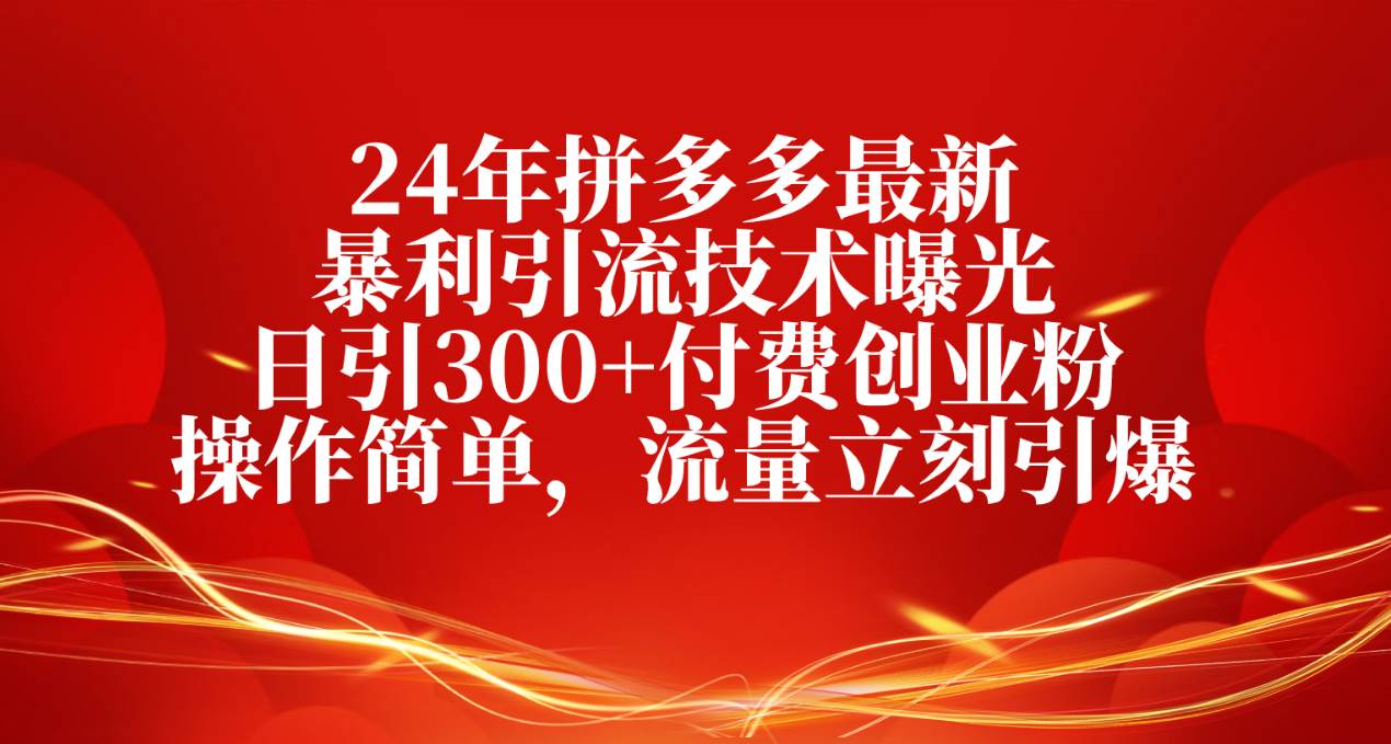 24年拼多多最新暴利引流技术曝光，日引300+付费创业粉，操作简单，流量…-齐力副业