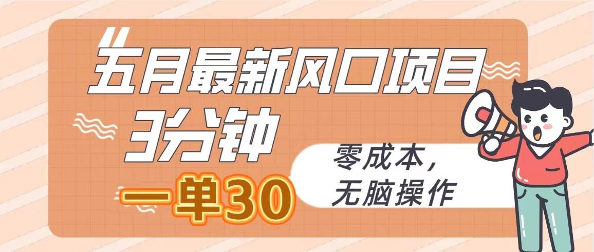 五月最新风口项目，3分钟一单30，零成本，无脑操作-齐力副业