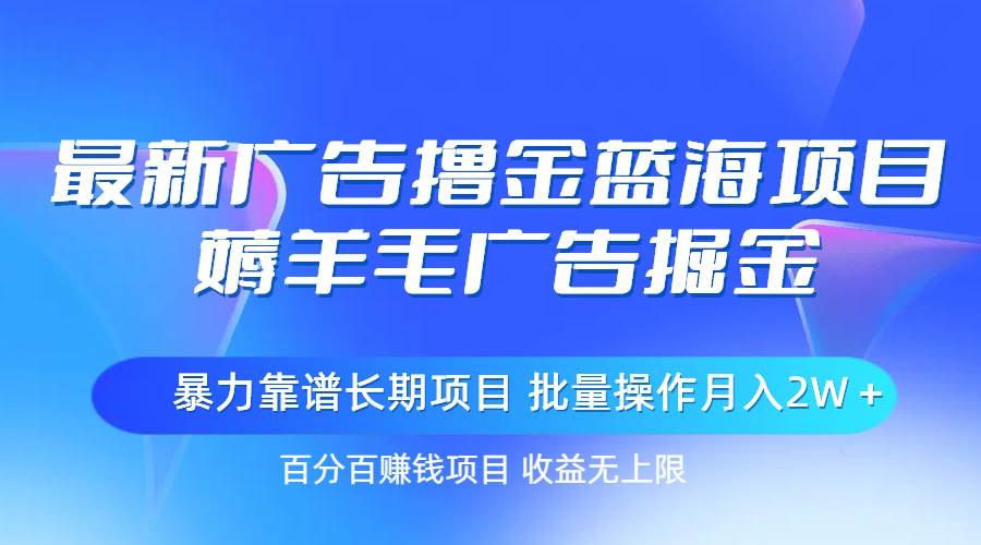最新广告撸金蓝海项目，薅羊毛广告掘金 长期项目 批量操作月入2W＋-齐力副业